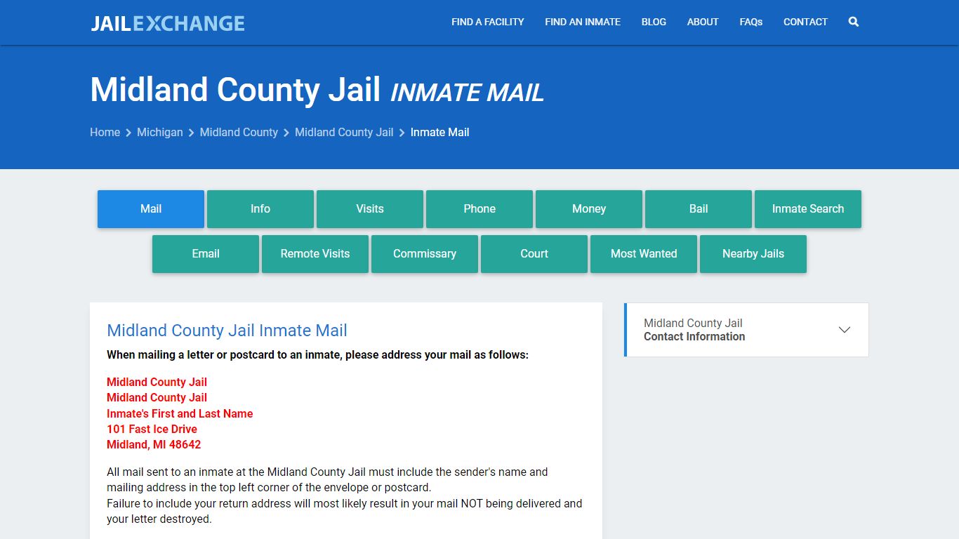 Inmate Mail - Midland County Jail, MI - Jail Exchange